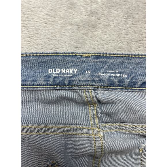 Old Navy Baggy Wide Leg Cargo Jeans Womens 16 Blue Mid Rise Skater Grunge - Picture 4 of 10